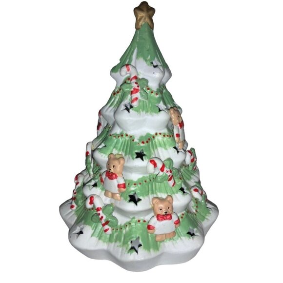 Light Ceramic Porcelain Christmas Tree with Teddy Bears Santa Candy Canes - Picture 1 of 8